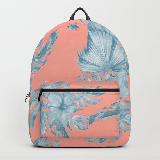 Dreaming of Hawaii Pale Teal Blue on Coral Pink Backpack