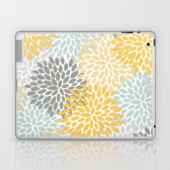 Floral Pattern, Yellow, Pale, Aqua and Gray Laptop & iPad Skin