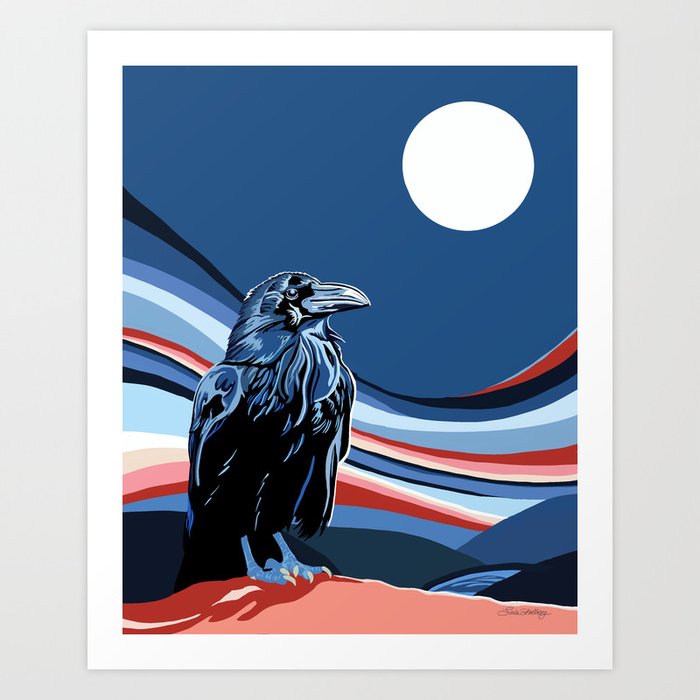 Crow Under the Full Moon Art Print