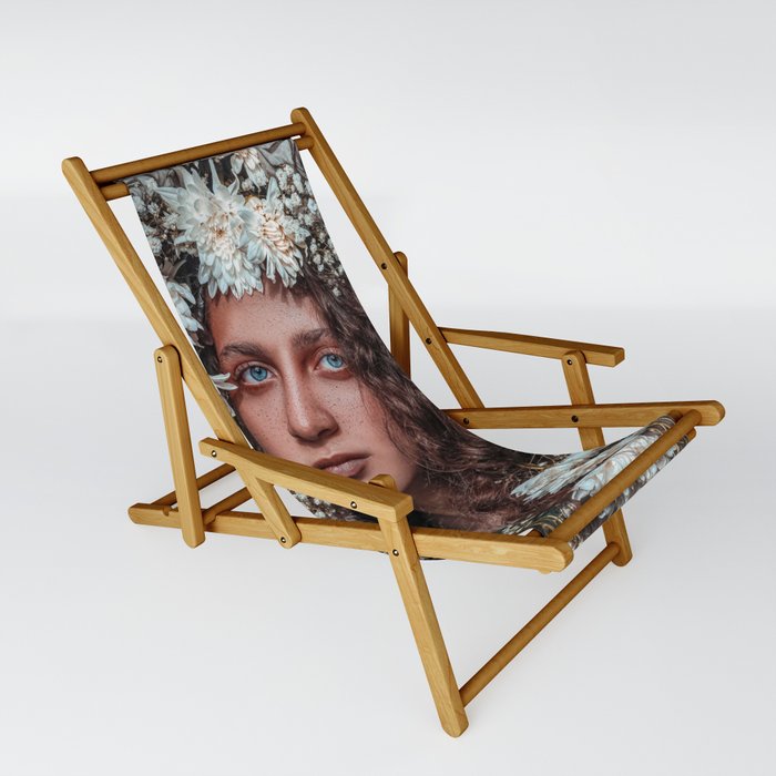Floral forest female portrait with white blossoms color magical realism photograph / photography Sling Chair