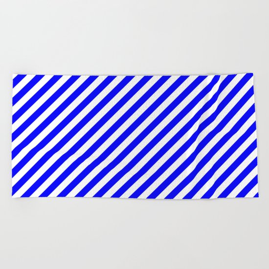 Diagonal Stripes (Blue/White) Beach Towel