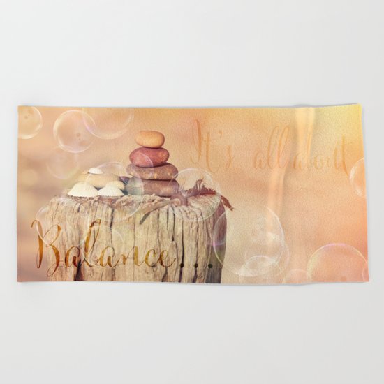 Balance Stone Cairn Sunset Bubbles Light Beach Towel