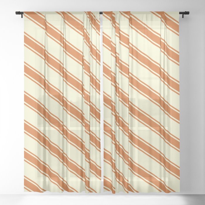 Light Yellow & Chocolate Colored Pattern of Stripes Sheer Curtain