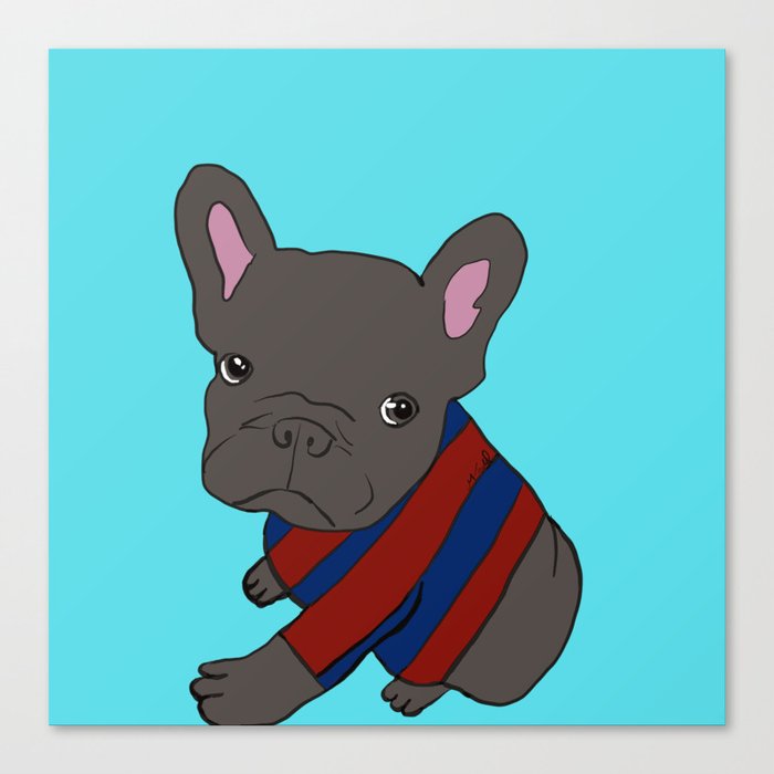 French Bull Dog Puppy in a Sweater Canvas Print | Drawing, Digital, French-bull-dog, French-bull-dog-puppy, Puppy, Dog