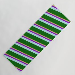 [ Thumbnail: Brown, Dark Khaki, Dark Violet, Powder Blue, and Dark Green Colored Lined/Striped Pattern Yoga Mat ]