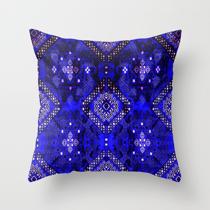 Sapphire Majesty: Heritage Oriental Moroccan Velvet Artistry Throw Pillow