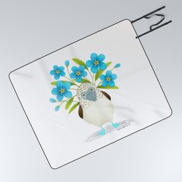 Blue Footed Booby with Forget Me Not Flowers Picnic Blanket