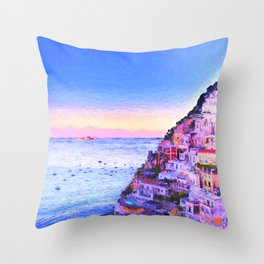 Twilight Over Positano, Italy Throw Pillow