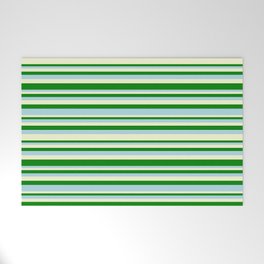 [ Thumbnail: Light Yellow, Green, and Light Blue Colored Lined/Striped Pattern Welcome Mat ]