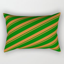 [ Thumbnail: Chocolate & Dark Green Colored Striped Pattern Rectangular Pillow ]