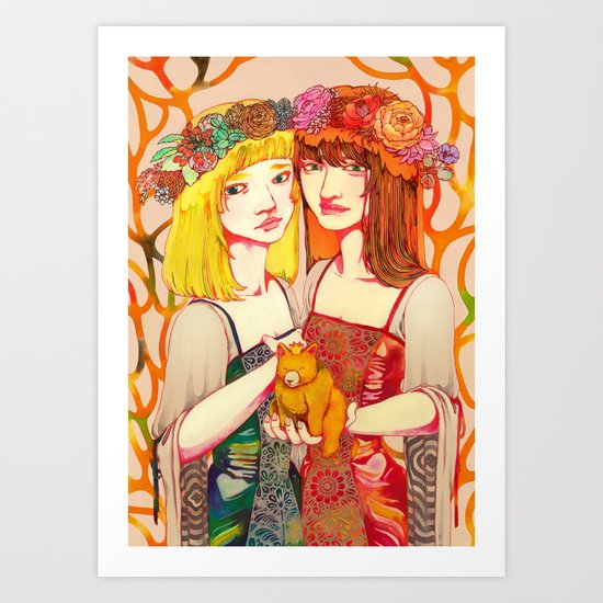 Snow White and Rose Red Art Print