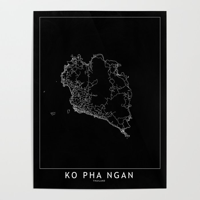 Ko Pha Ngan Black Map Poster