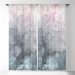 Blush and Payne's Grey Flowing Abstract Painting Sheer Curtain