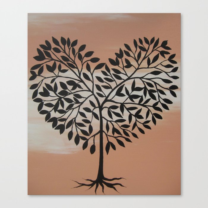 Pink Apricot Peach Heart Tree Of Life Romantic Heart Shaped Leaves Painting Art Canvas Print By Cathyjacobs Society6