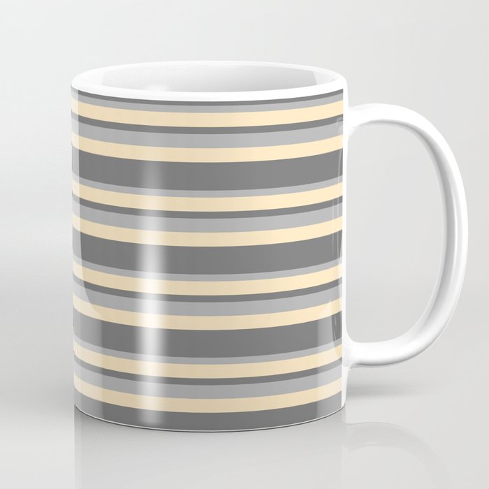 Dim Grey, Dark Grey, and Beige Colored Stripes Pattern Coffee Mug
