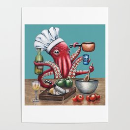 "Octo Chef" - Octopus Cook Poster