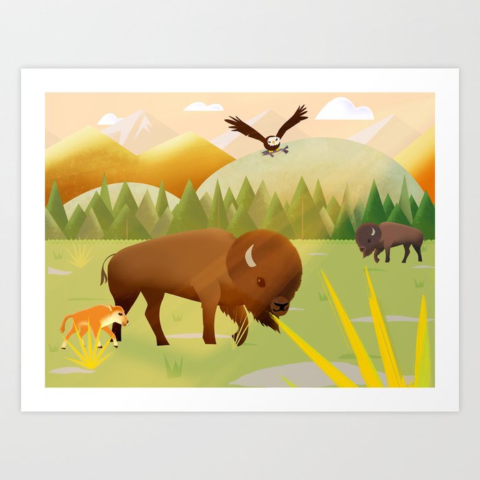 Bisons on the Range Art Print