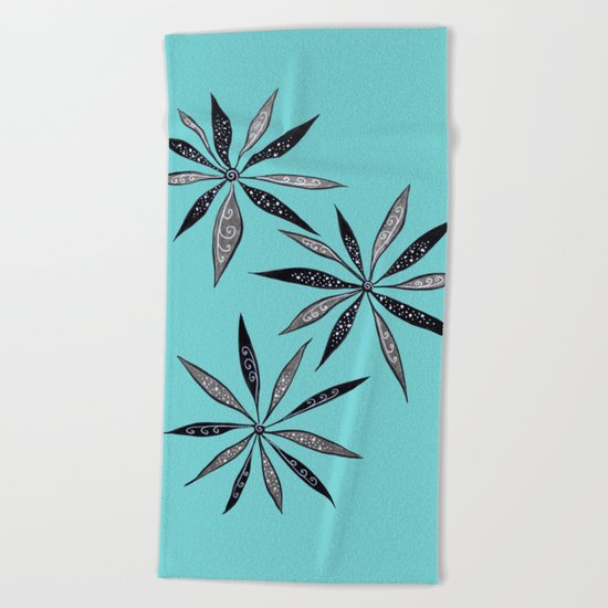 Elegant Thin Flowers With Dots And Swirls Beach Towel