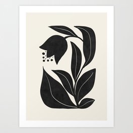 Black Flower on Beige Background – Abstract Floral Art in Black Art Print