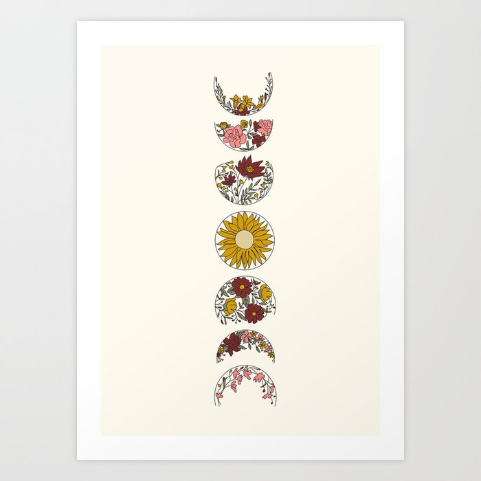 Floral Phases of the Moon Art Print