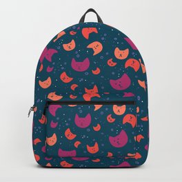Cat heads on blue background Backpack