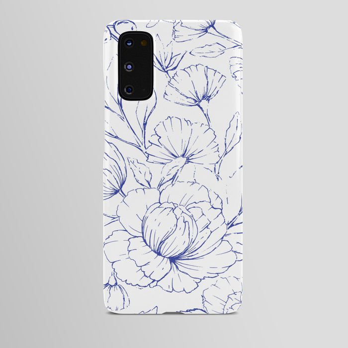 Modern hand drawn navy blue white elegant floral pattern Android Case