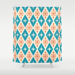 Mid Century Modern Atomic Age Googie Pattern 107 Turquoise and Orange Shower Curtain