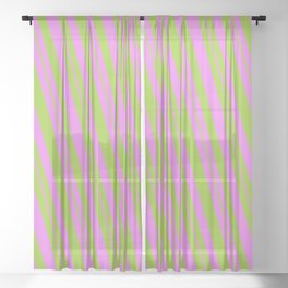 [ Thumbnail: Violet and Green Colored Striped Pattern Sheer Curtain ]