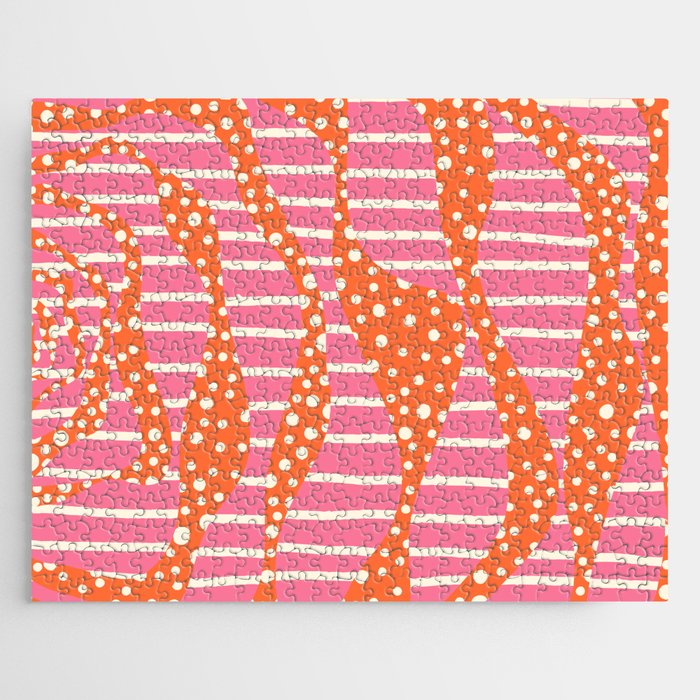 Spots and Stripes 2 - Pink, Orange and Cream Jigsaw Puzzle