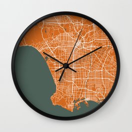 Los Angeles Map | California | United States | Orange | More Colors, Review My Collections Art Print Wall Clock