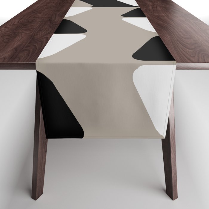 Vintage Diagonal Rectangles Black White Taupe Table Runner