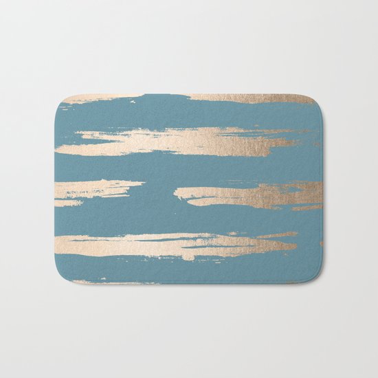 Abstract Painted Stripes Gold Tropical Ocean Blue Bath Mat