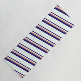 [ Thumbnail: Dark Salmon, Midnight Blue & Mint Cream Colored Stripes Pattern Yoga Mat ]