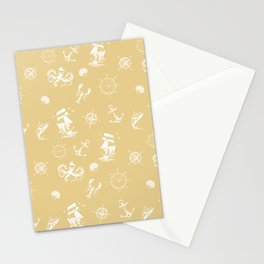 Beige And White Silhouettes Of Vintage Nautical Pattern Stationery Card