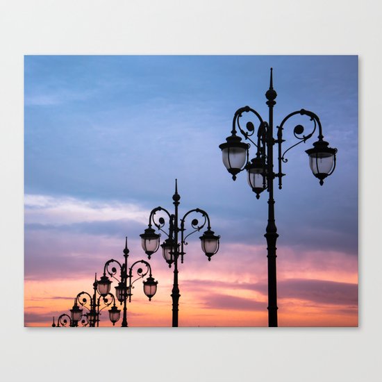 city lights in the evening sky Canvas Print