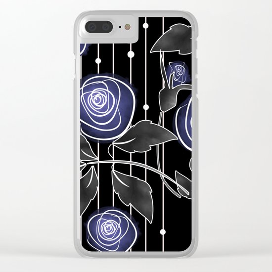 Blue roses on black background Clear iPhone Case