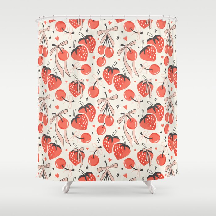 Sweet Treats Strawberries Cherries & Bows Shower Curtain