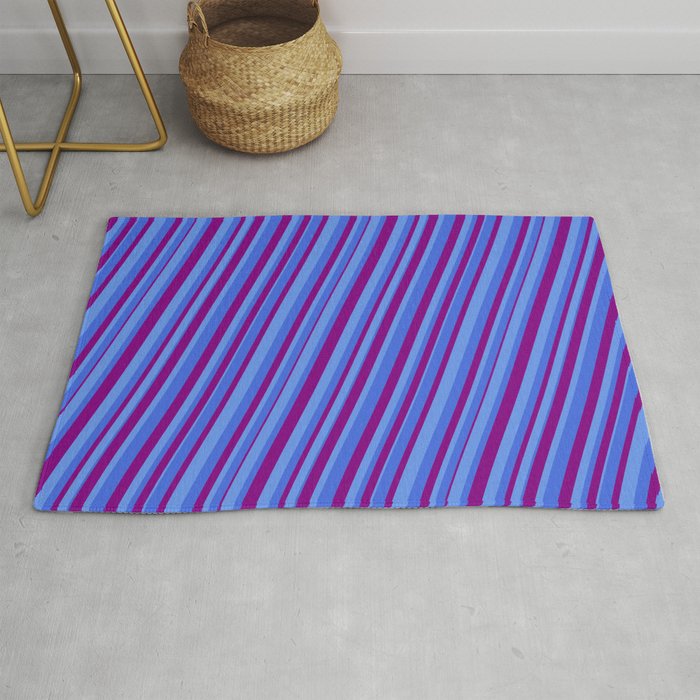 Cornflower Blue, Royal Blue & Purple Colored Pattern of Stripes Rug