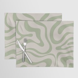 Liquid Swirl Abstract Pattern in Almond and Sage Green Placemat