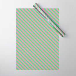 [ Thumbnail: Brown, Violet, and Green Colored Stripes Pattern Wrapping Paper ]
