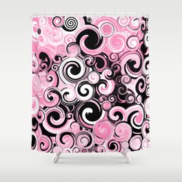 Pink and Black Abstract Modern Swirls Shower Curtain