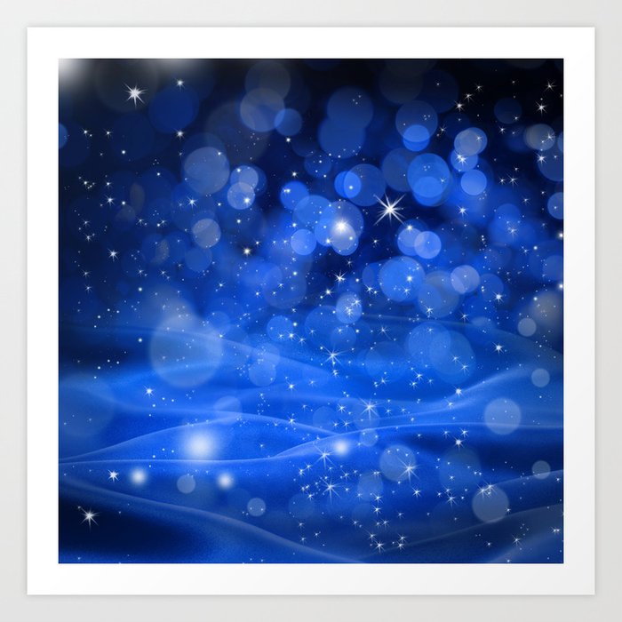 Whimsical Blue Glowing Christmas Sparkles Festive Holiday Art Art Print