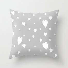 Hand-Drawn Hearts (White & Gray Pattern) Throw Pillow
