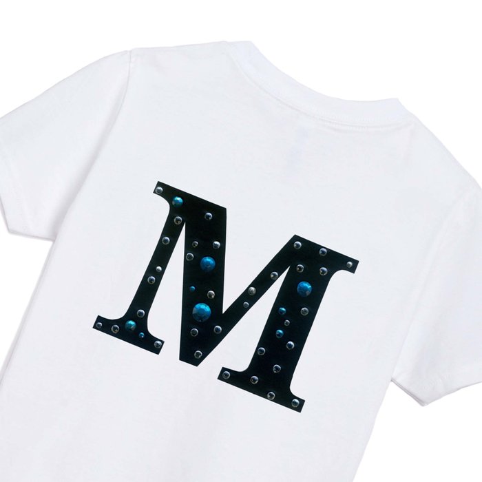 Letter M Monogram Blue Crystal Mixed Media Kids T Shirt by A to Z