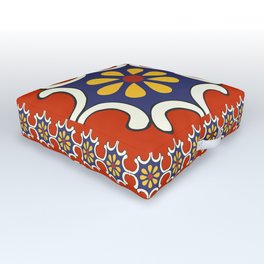 Talavera Mexican Bold Yellow Flora with Red Background Outdoor Floor Cushion