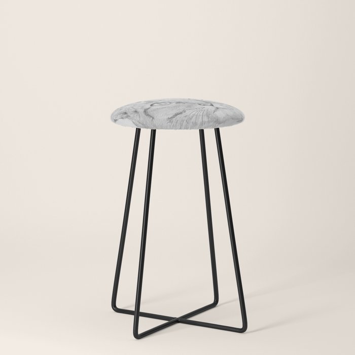 Cat Face Realistic Pencil Sketch Drawing Counter Stool By Kyokobartley