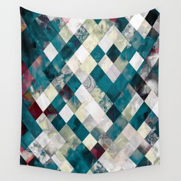 geometric pixel square pattern abstract background in blue green Wall Tapestry