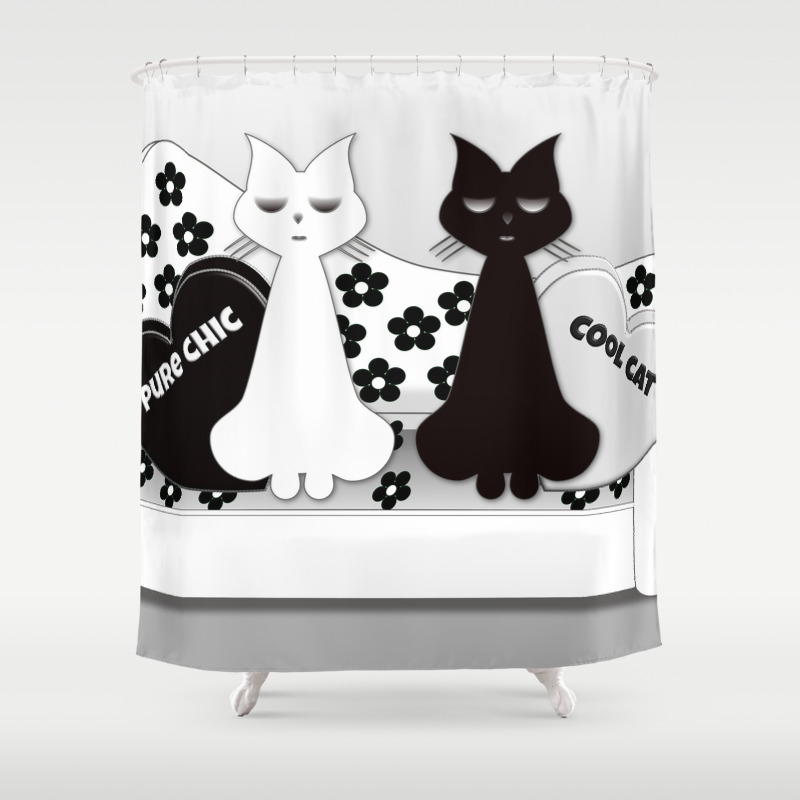 Black And White Cats On The Black And White Sofa Shower Curtain By