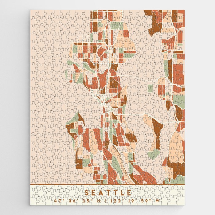 SEATTLE WASHINGTON CITY MAP EARTH TONES Jigsaw Puzzle