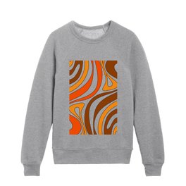 New Groove Retro Abstract Lined Pattern Vertical in 70s Brown and Orange on Beige Kids Crewneck